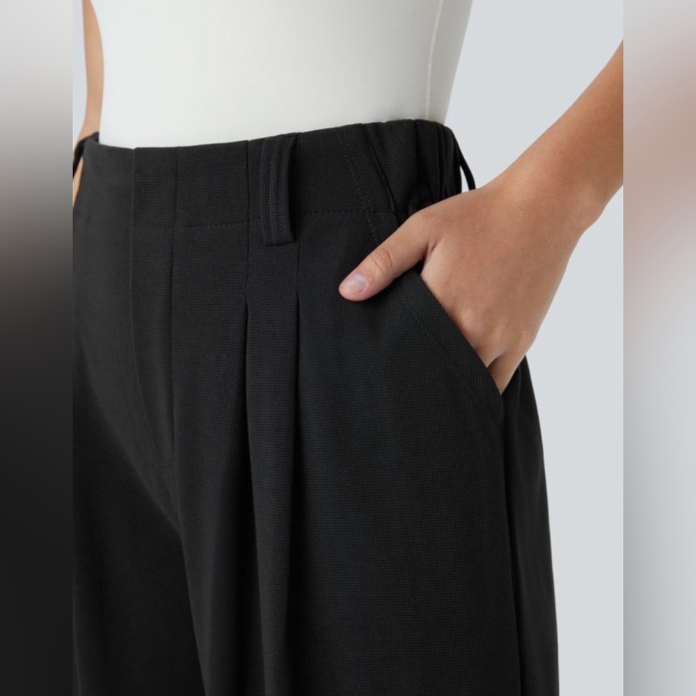 Halara Petite Large Black Waffle Wide Leg Pants - Picture 2 of 11